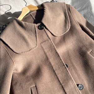 Cashmere Blend Brown Statement Collar Coat Peter Pan Collar Wool Coat M/L
